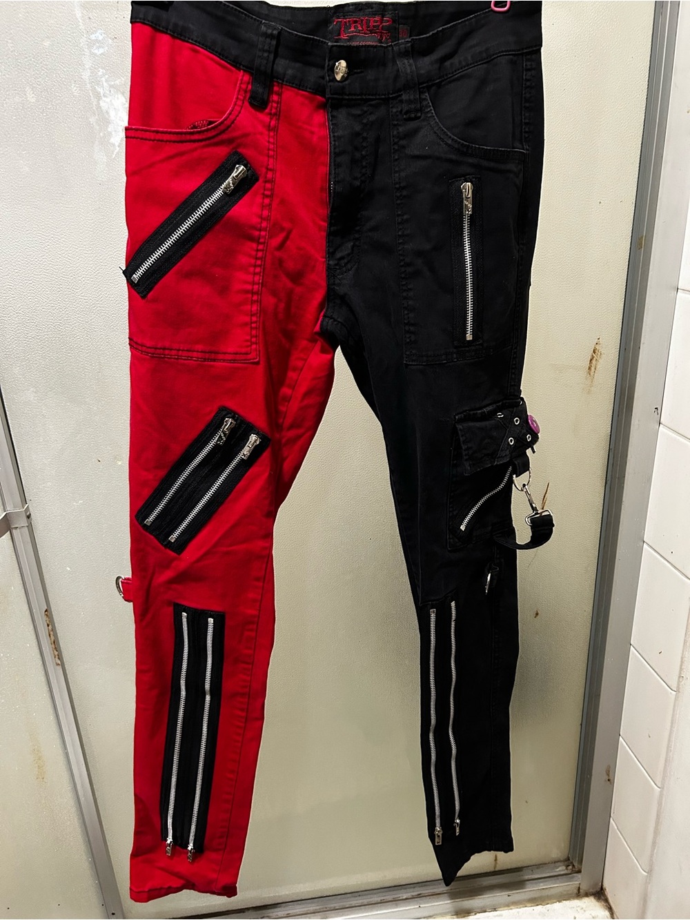 Tripp NYC Men's Red and Black bondage Jeans